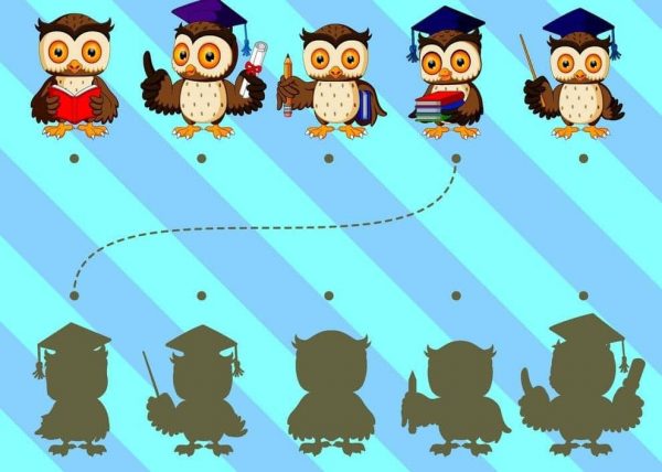 owls shadow matching for kids