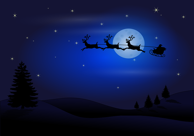 the moon and santa's sleigh
