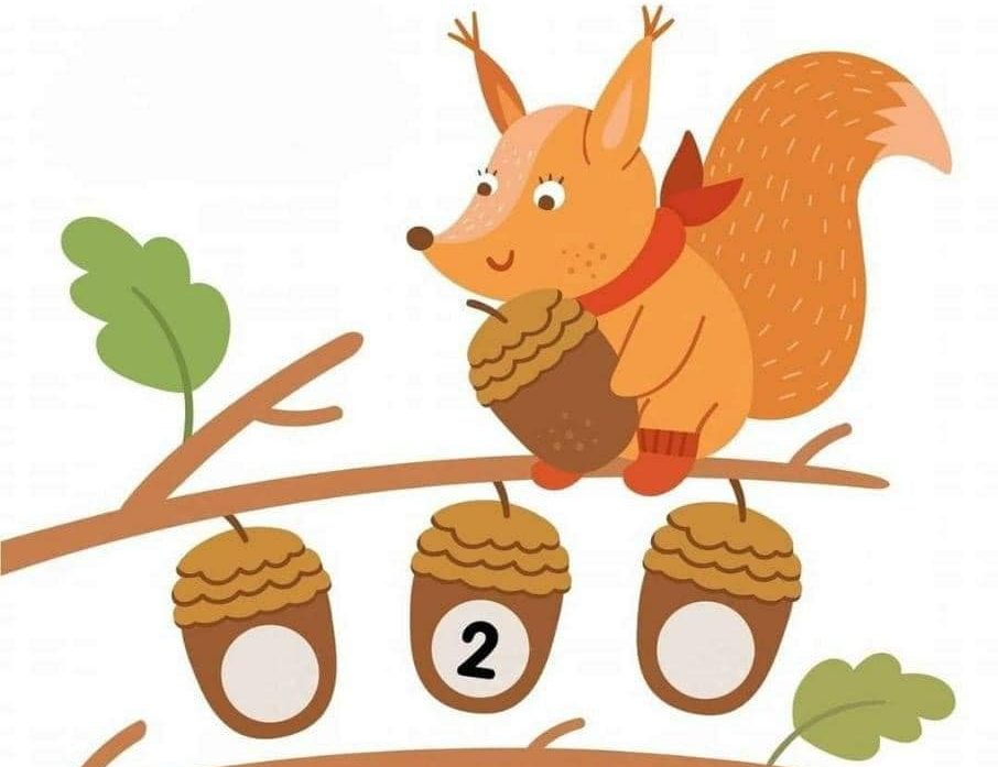 number puzzle with acorns and a squirrel