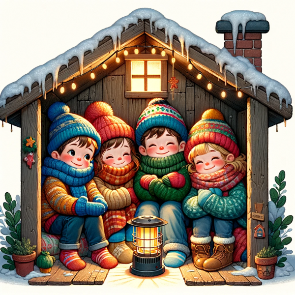 charlie and his siblings snuggled up in a humble shack