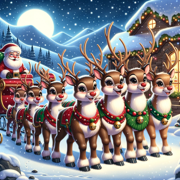 santa with its sleigh and the reindeers