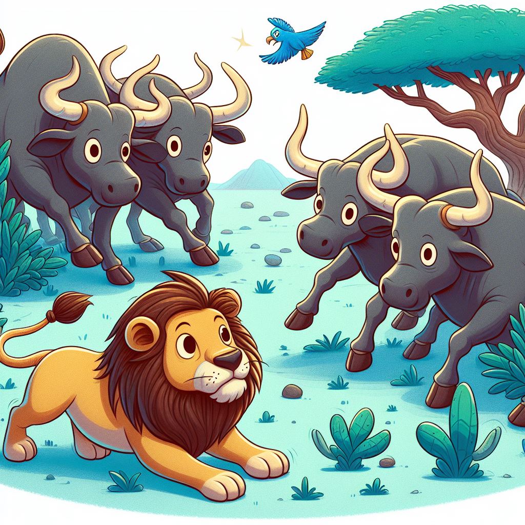 four oxen and a lion