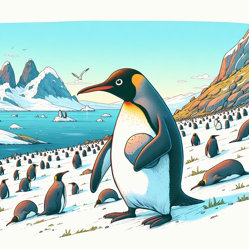 a penguin carrying a pebble