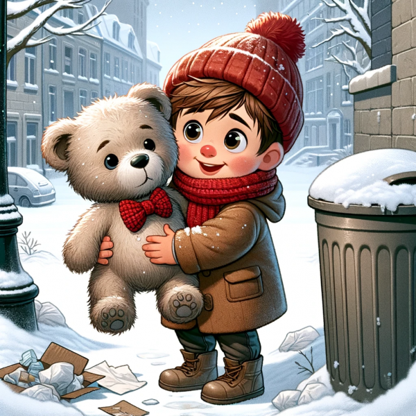 a boy holding his beloved teddy bear