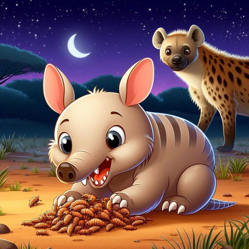 Moral stories for kids - Varky the aardvark eating termites at night